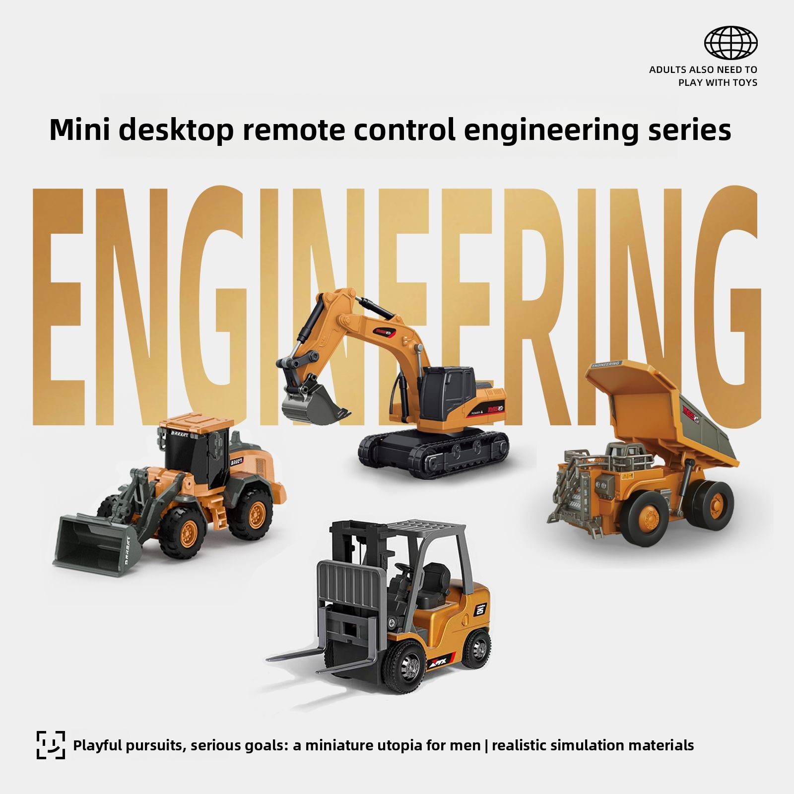 Heavy Equipment Vehicles - 1:64 メタル RC エンジニアリングカーセット、鉱山トラック掘削機フォークリフト高耐久ダイキャストモデルディスプレイおもちゃ子供大人向け