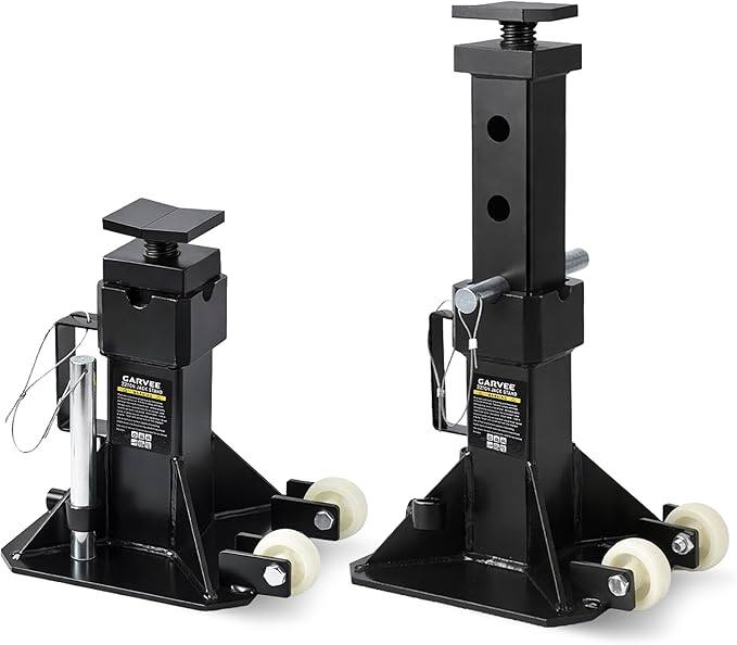 Heavy Equipment Jack Stands - 22トンジャッキスタンド、ヘビーデューティーピンタイプの車用ジャッキスタンド（ロック付き）、2つのキャスターホイールと幅広ベースの安全設計でトラック、トレーラー、機器をサポート、高さ調整可能